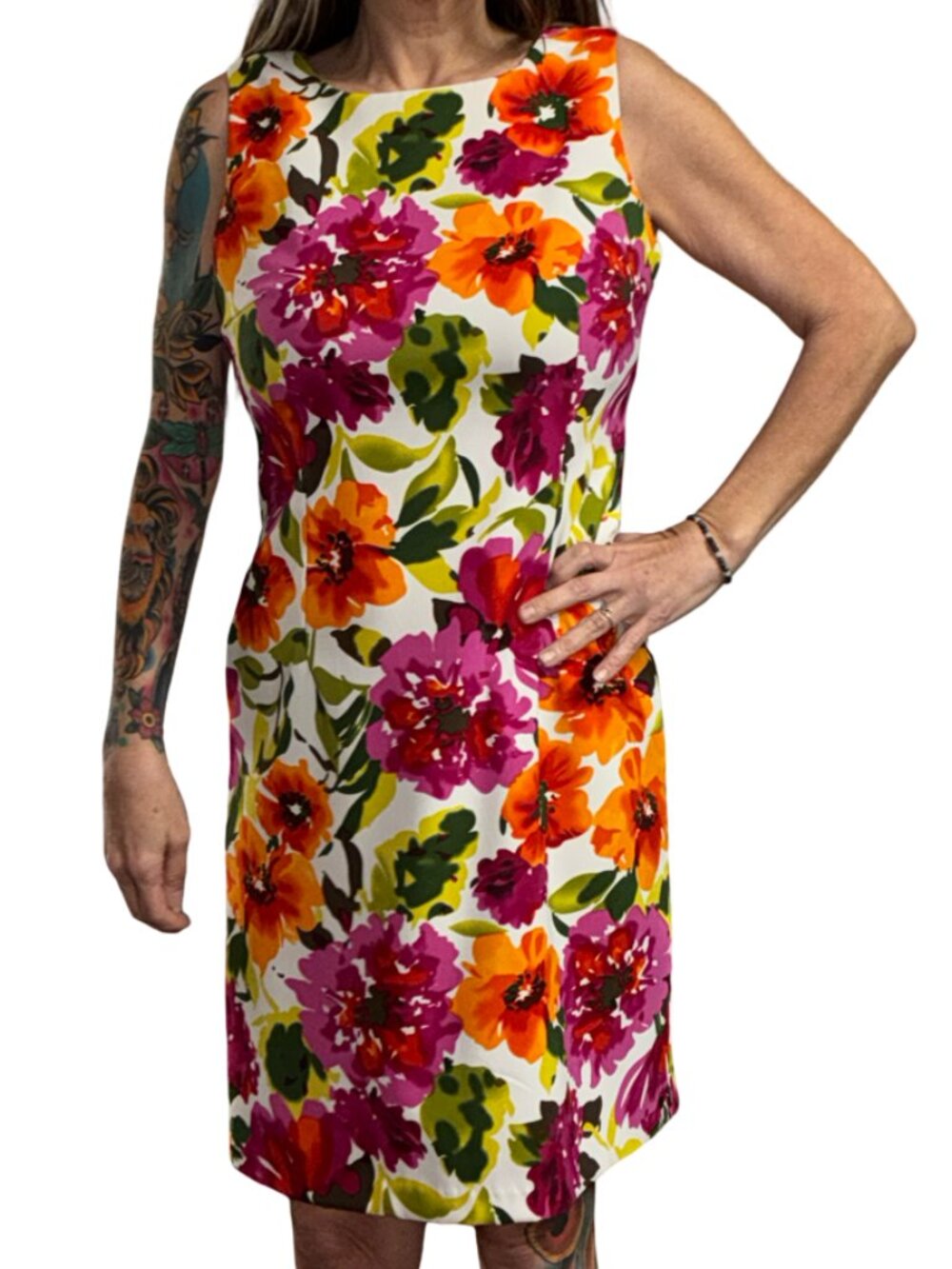 Sz.12*Ronni Nicole*White/Multi Sleeveless Flower-Print Dress